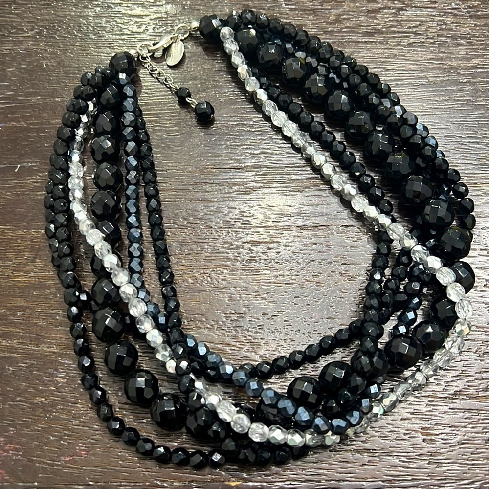 Black house white market multi chain beaded statement necklace.